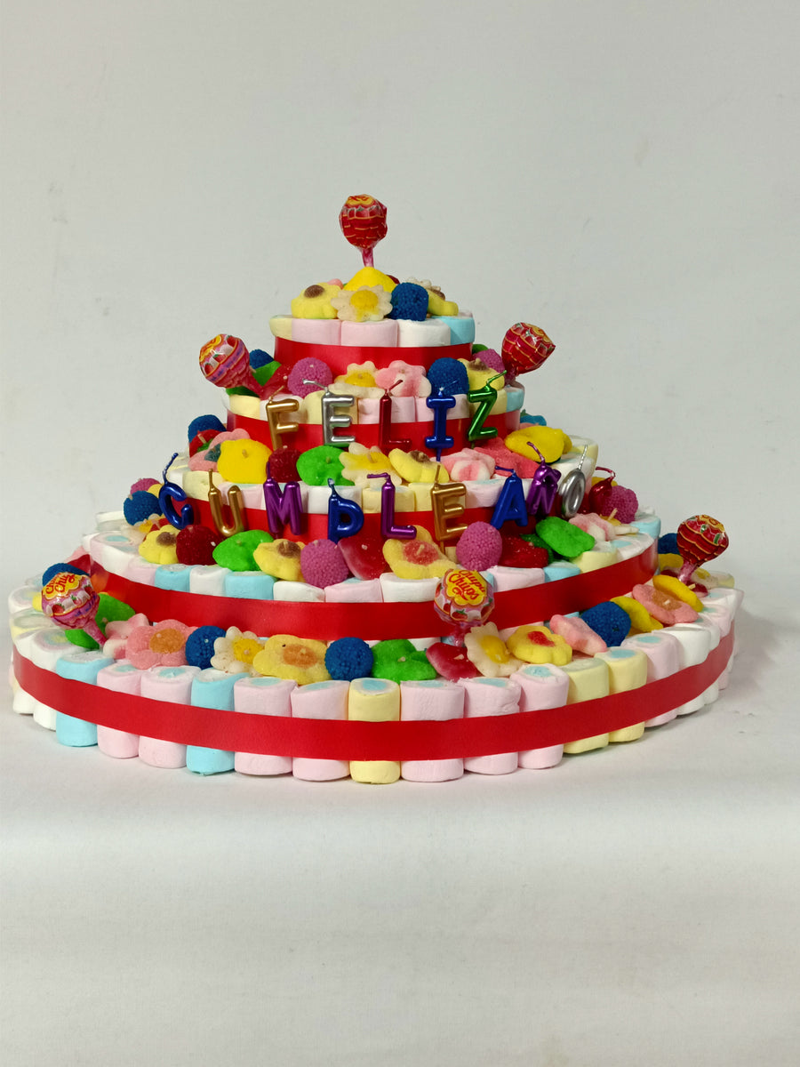 Tarta de chuches Feliz Cumpleaños Multicolor